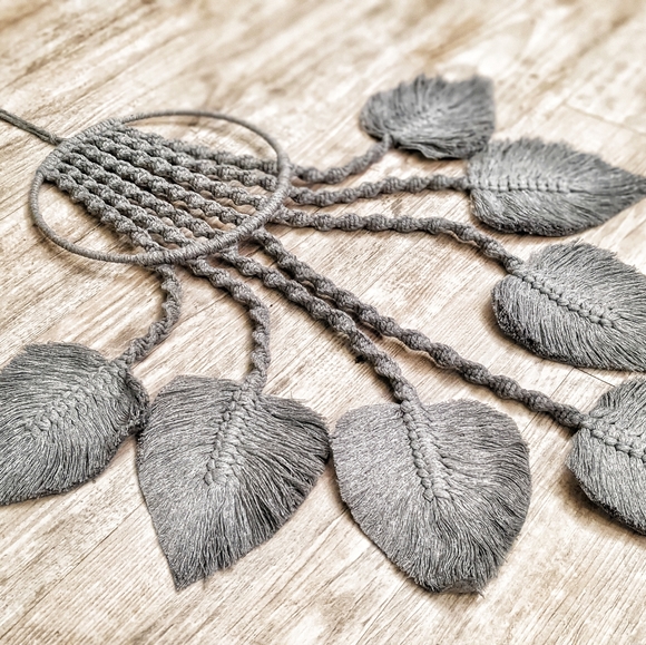 Charcoal Grey Boho Macrame Hanging Tapestry - Picture 7 of 11